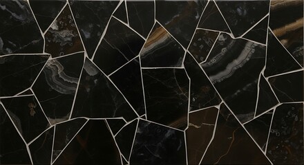 Elegant black agate stone mosaic with white grout for abstract background