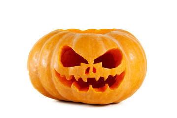 Halloween pumpkin with scary face isolated on white background.