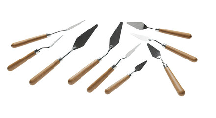 Set of palette knives with wooden handles for painting and art projects, perfect for artists and creative work
