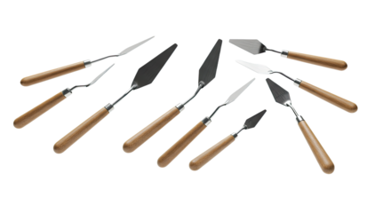 Set of palette knives with wooden handles for painting and art projects, perfect for artists and creative work