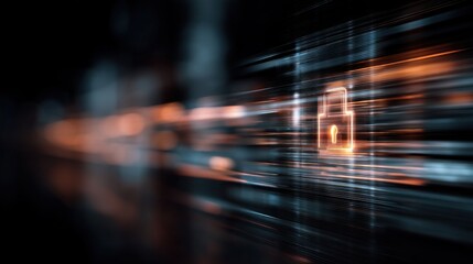 A dynamic, abstract representation of digital security, featuring a glowing lock symbol amidst blurred lines, symbolizing speed and protection in cyberspace.