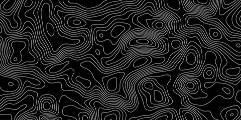 Abstract background vector. Abstract topographic contours map background. Abstract white pattern topography vector background. Black and white topography contour line map isolated on black background.