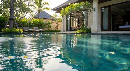 Tropical paradise luxury villa with inviting pool for relaxation