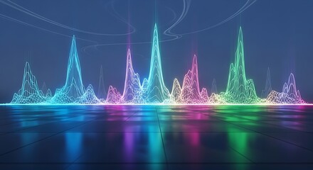 Abstract digital sound wave visualization with vibrant colorful spectrum.