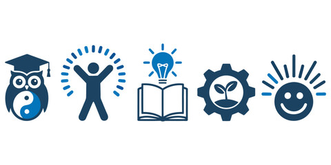 A set of black vector icons showing a family of people and a business concept design