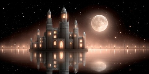 A gothic trade tower representing global wealth exchange under candlelight