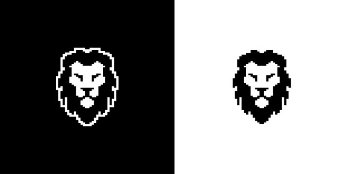 Simple Lion Head pixel art monogram logo vector illustration. King Logo.