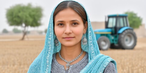 A microloan recipient in a rural area using funds for farming equipment