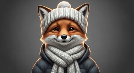 A dapper fox portrait in a cozy winter ensemble radiates playful charm and warmth