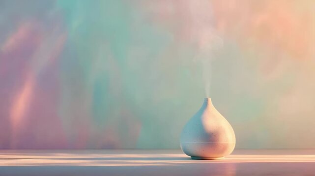 A small ceramic aroma diffuser emitting a gentle plume of mist.