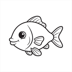 Cartoon Fish Line Art. Cute Smiling Sea Animal for Kids and Education