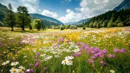flowers in the field wildflowers blooming in spring meadow