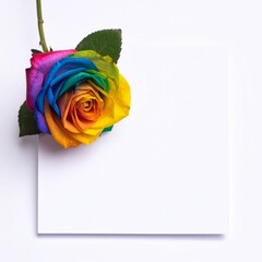 Colorful rose with blank card