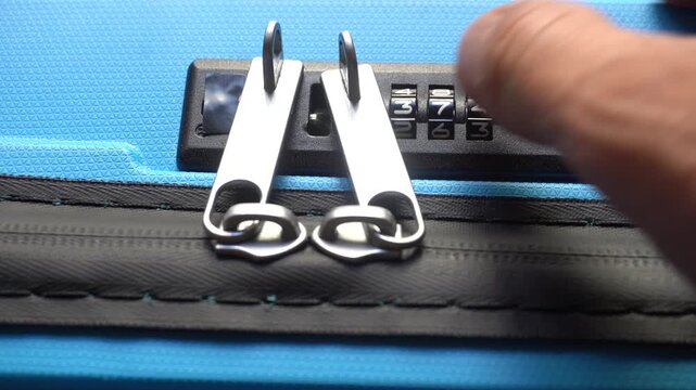 Lock your suitcase with a security code before leaving - open your trolley case blue bag when returning from a plane trip - Airport baggage weight limits and security locks for personal belongings