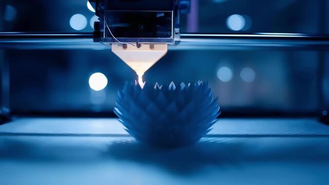 A 3D printer is producing a white lotus‑like flower sculpture with layered petals.