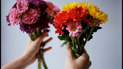 A colorful bouquet of pink, yellow, and red flowers