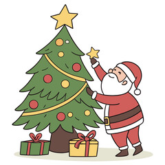 santa claus and christmas tree with gifts