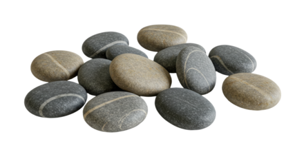 Smooth gray and beige stones with white stripes isolated on white background, perfect for wellness and spa concepts
