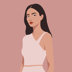 Minimalist Female Avatar Portrait Vector. Pink Beauty Flat Design