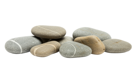 Smooth river stones with natural stripes and earthy tones, ideal for relaxation and spa decor