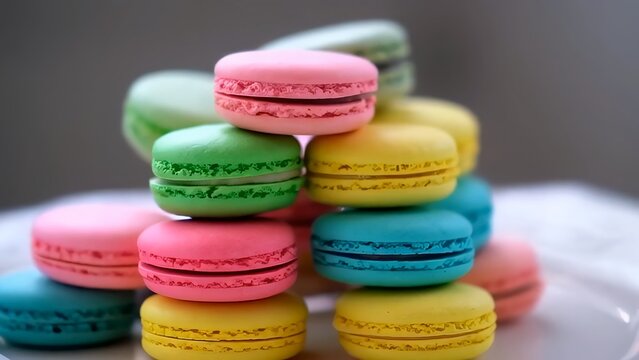 A colorful tower of stacked macarons