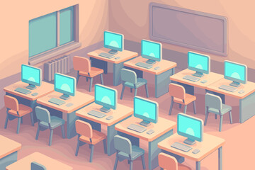 Chairs glowing stylized computer geometric illustration lab vector screens pastel