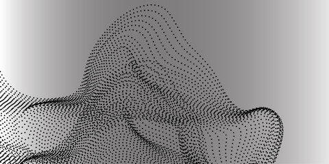 Abstract grey dotted wavy lines. abstract wave background. Flowing dots particles wave pattern halftone gradient curve shape isolated on transparent background..Striped linear pattern .

