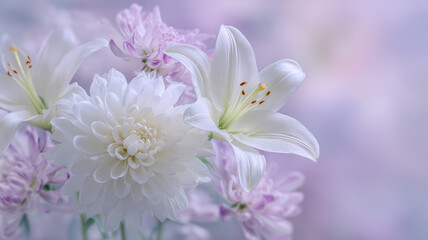 上品なフラワーアレンジメント - 追悼、癒やし、メモリアル素材（パープル系）