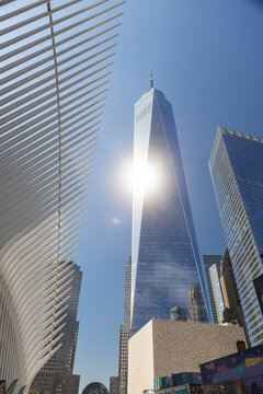View of trade center in New York City, USA.