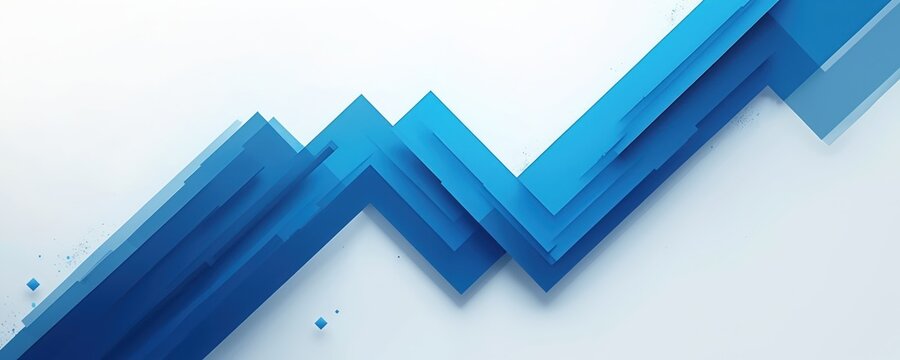 Abstract design presents blue arrow shapes on white backdrop. Modern graphic art features geometric pattern of lines. Visual for website design banner business presentation.