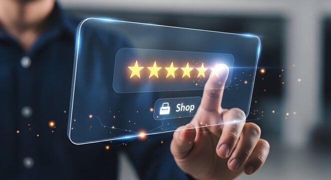 Hand Pointing at Star Rating on Shop Screen