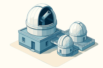 Research complex main smaller domes illustration connected twin observatory isometric vector telescope