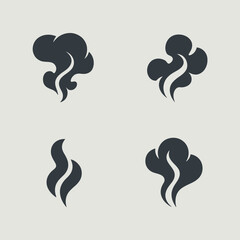 Set of four stylized dark smoke or steam icons on a light background