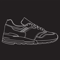 Men's outline shoes in vector. Doodle collection. Including gym shoes, shoes, trekking shoes, sneakers, and others.