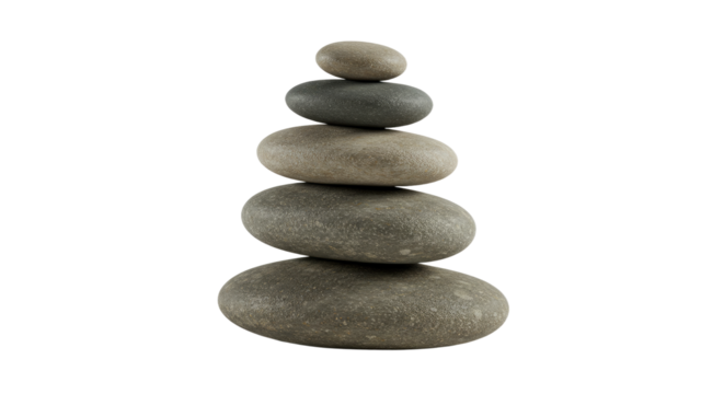 Stacked balanced natural stones on black background, smooth zen pebbles for meditation, relaxation, and spa themes, perfect for wellness and tranquility concepts