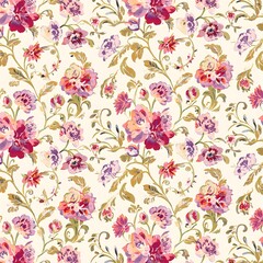 Seamless floral pattern with pink flowers and vintage decorative design