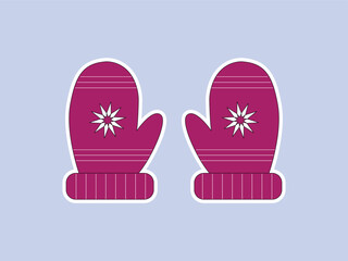 Pair of magenta winter mittens with star pattern isolated on white background