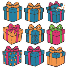Colorful Gift Box Vector Icons Set – Present Clip Art