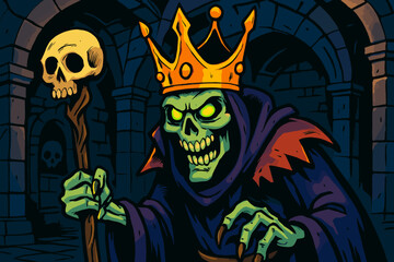 Icon holding vector topped oversized glowing illustration dark lich comic staff sinister