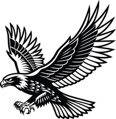 Fototapeta premium Majestic Eagle in Flight Black and White Illustration.
