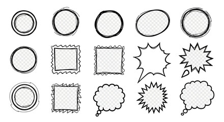Set of doodle frames and speech bubbles with transparent backgrounds various shapes  brush strokes
