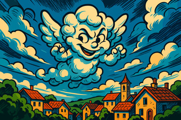 Clouds village icon mischievous simple above cloudsprite smile winged tiny floating vector