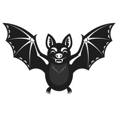 Cute cartoon bat with open wings flying forward halloween theme flying mammal creature spooky fun night creature art design element isolated on white background