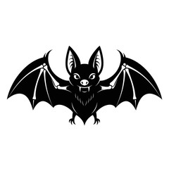 Mysterious halloween bat silhouette spreading its wings for a spooky night flying with sharp teeth isolated on white background