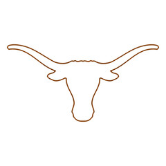 Texas long horn cow head illustration in burnt orange color and black
