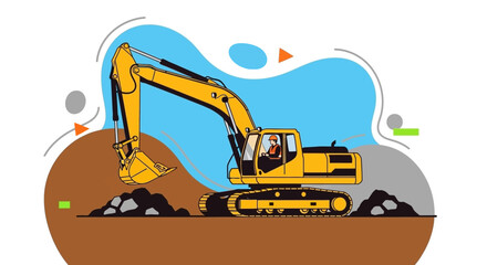Yellow excavator and operator working on a construction site symbolizing industry and development