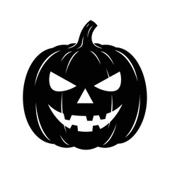 Spooky black silhouette jack o lantern carved pumpkin festive halloween holiday symbol scary face autumn celebration design element isolated on white background