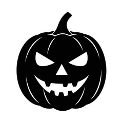 Spooky black silhouette jack-o-lantern face with glowing eyes and scary grin perfect for halloween decorations and festive designs isolated on white background