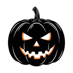 Spooky halloween jack o lantern with glowing orange eyes and mouth symbolizing autumn holiday fun and scary celebration isolated on white background