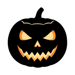 Spooky halloween jack-o'-lantern carved pumpkin with glowing orange eyes and jagged teeth festive autumn decoration isolated on white background